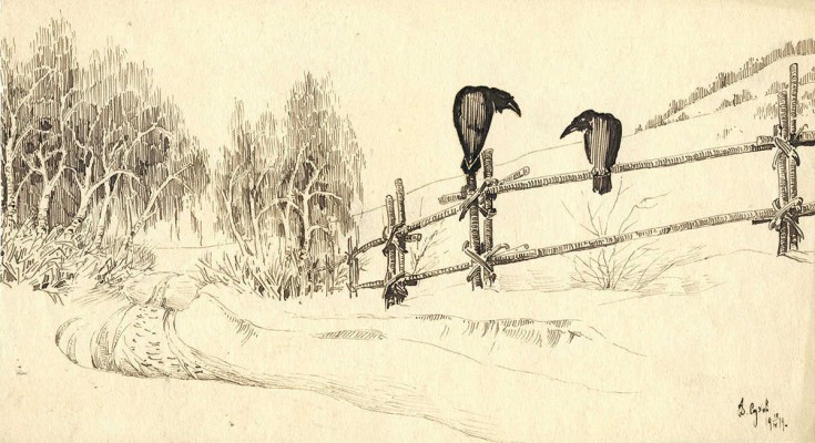 Сухов Дмитрий Петрович. Пейзаж с двумя воронами